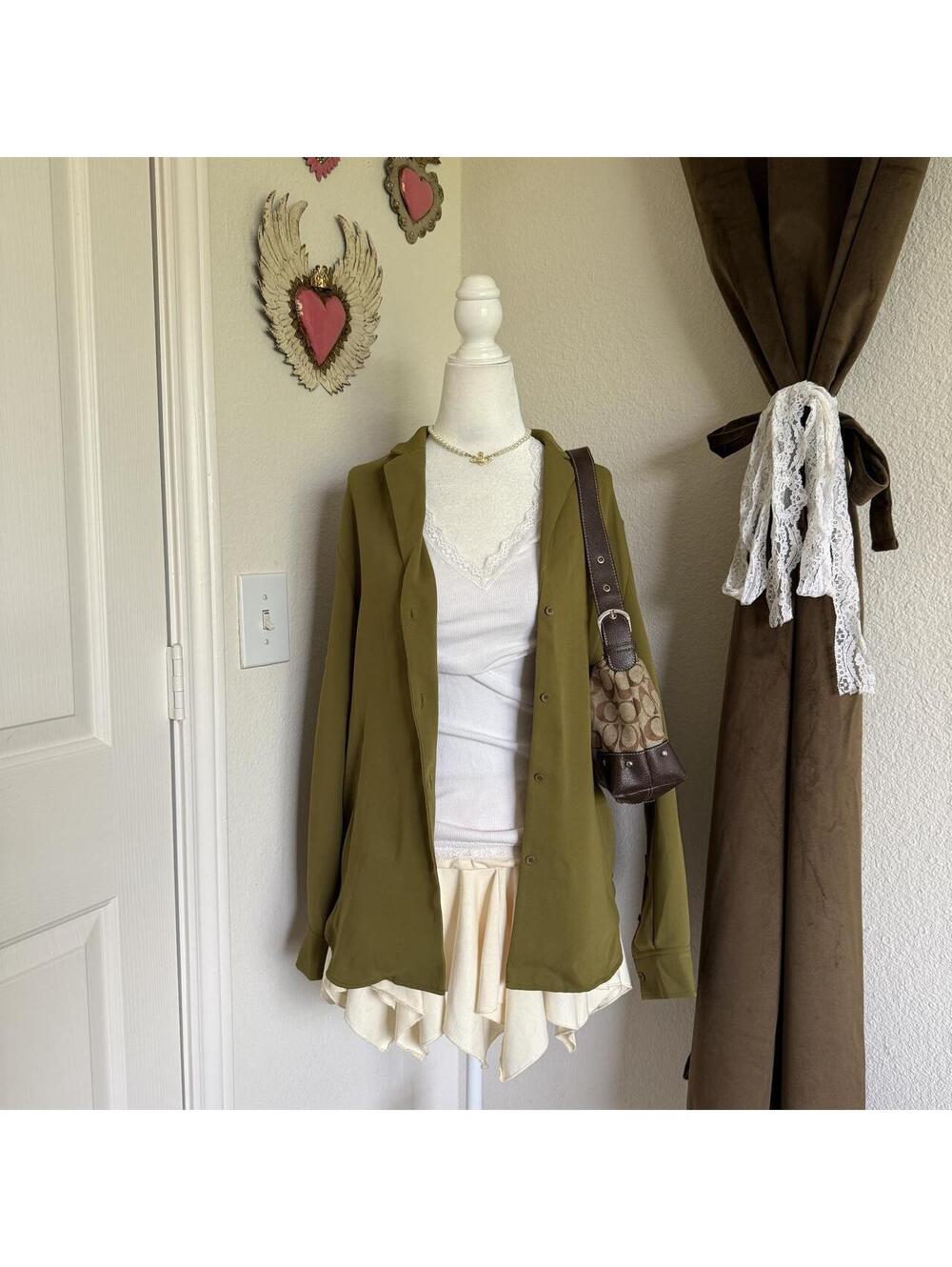 Aritzia Babaton Monacle Button Down Chartreuse Olive Blouse